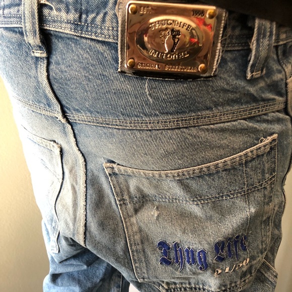 Vintage THUG LIFE Jeans Hiphop 90s Tupac Sz 32 - Picture 5 of 8